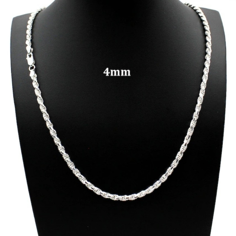 Vintage 24 inch 4mm 925 Sterling Silver Rope Chain Italy